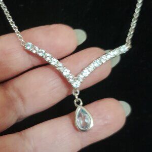 Blue Topaz Drop & White Topaz Necklace - .925 SS